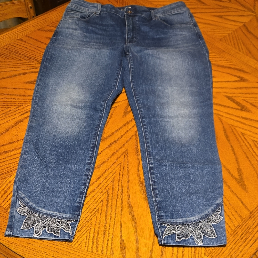 White House Black Market Denim Cropped Jeans with Leaf Detail